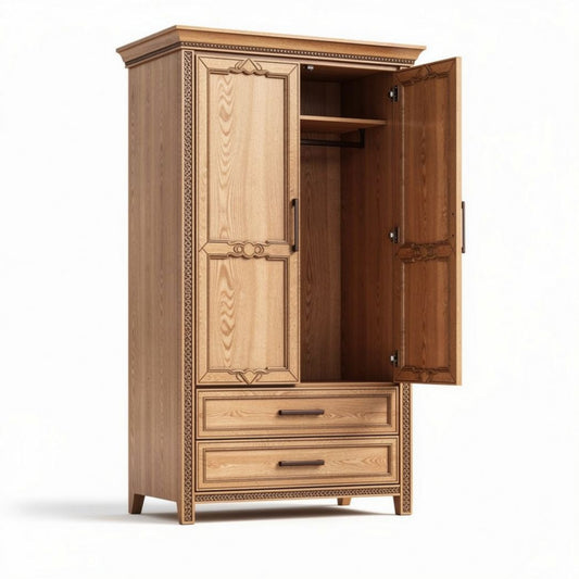 Szafa drewniana w kolorze naturalnym 180 x 90 x 45cm z szufladami
