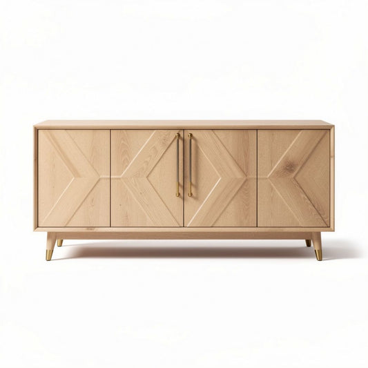 Szafka RTV w kolorze naturalnego drewna 120 x 40 x 60 cm z geometricalnym wzorem